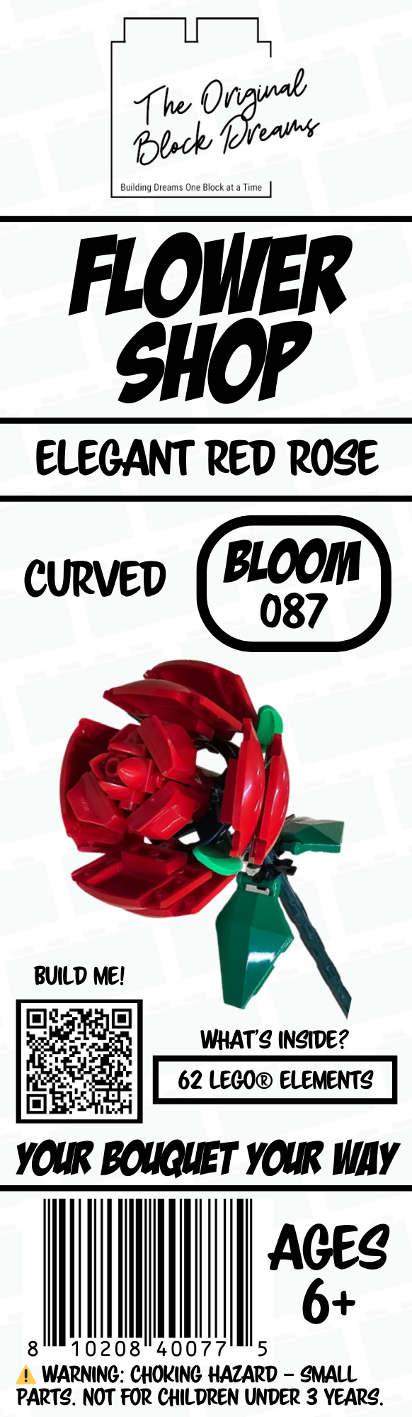 Curved Elegant Red Rose Block Bloom – Bloom 087