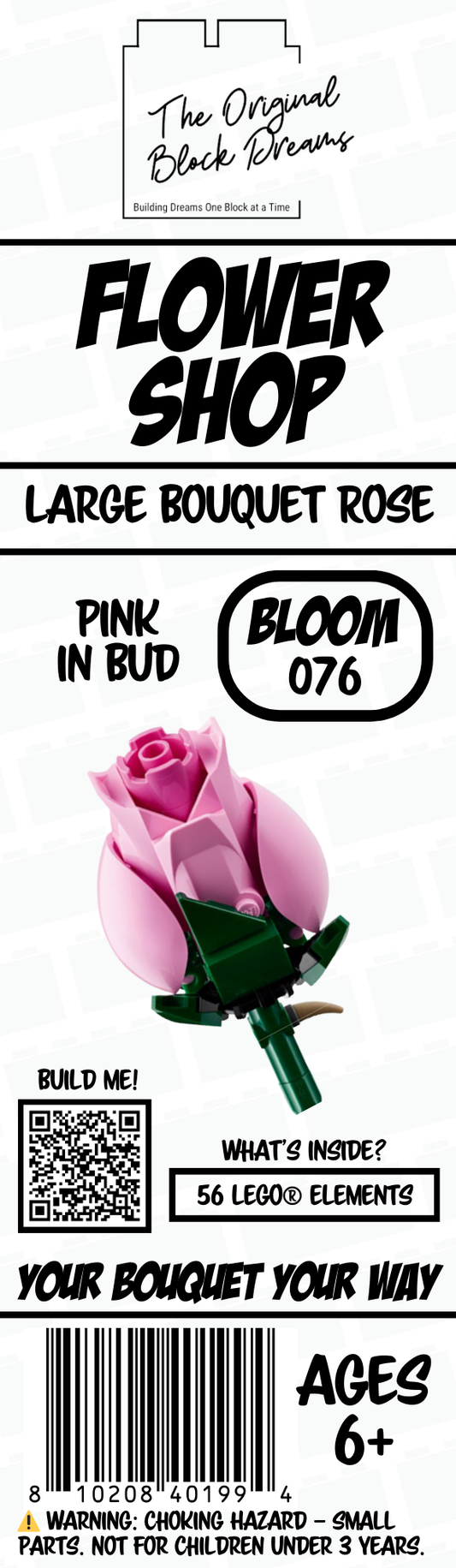 Pink Large Bouquet Rose Block Bloom – In Bud – Bloom 076