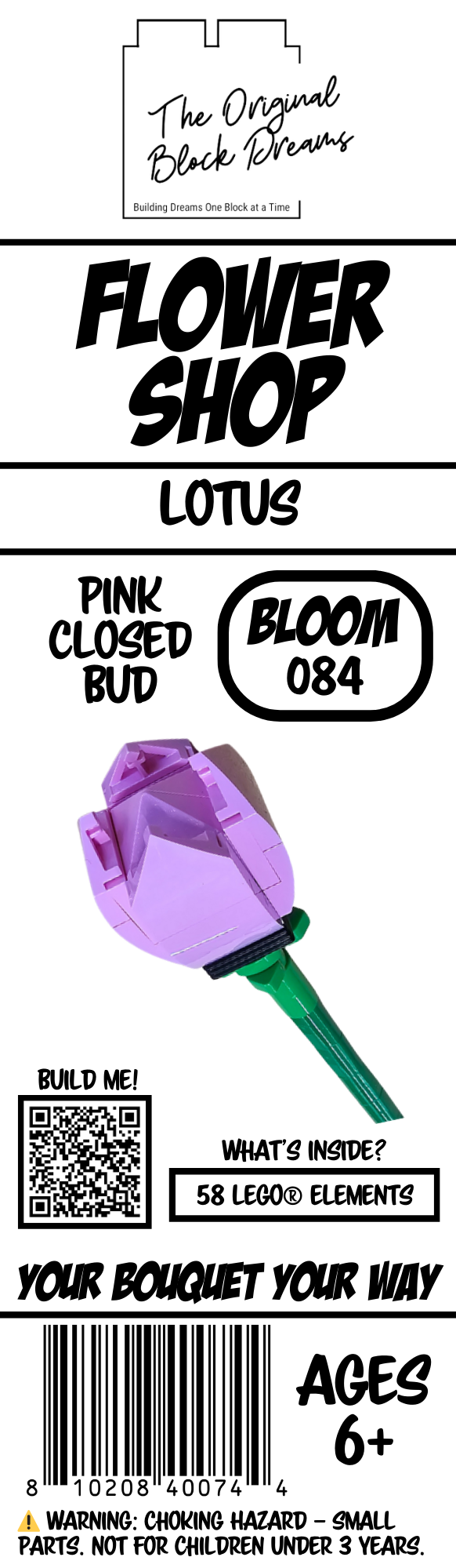 Pink Lotus Closed Bud Block Bloom – Bloom 084