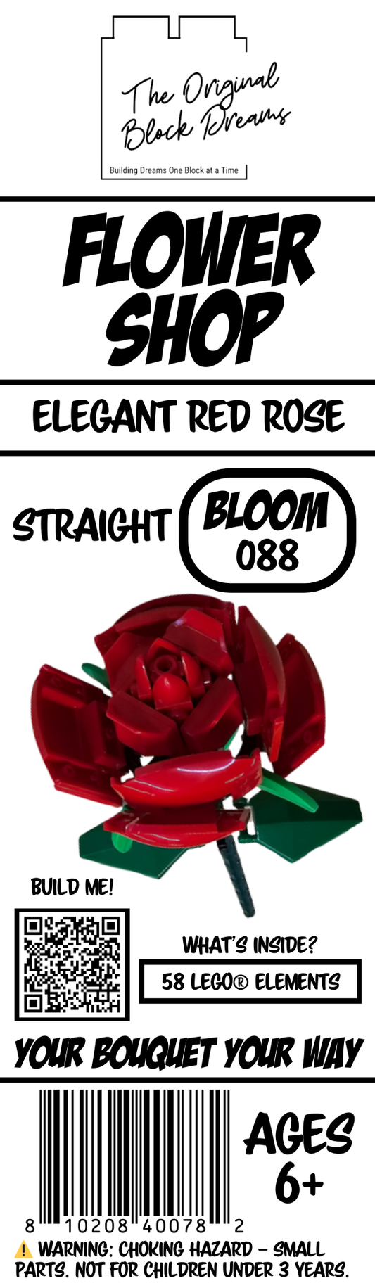 Straight Elegant Red Rose Block Bloom – Bloom 088