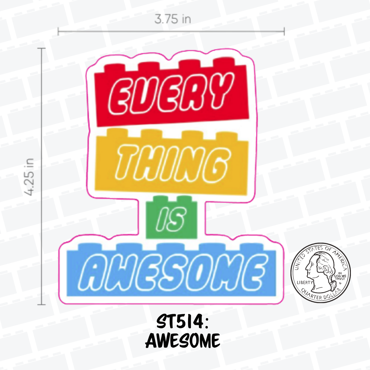 4" LEGO® Inspired Everything Is Awesome Vinyl Decal – Outdoor Rated