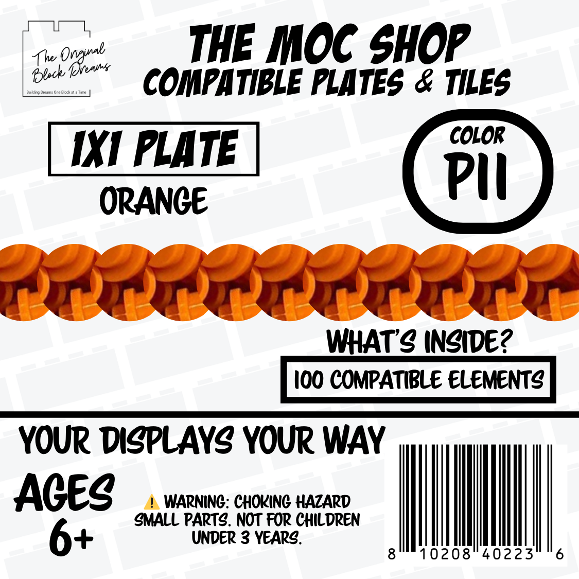 100x Orange LEGO® Compatible Round Plates - P11
