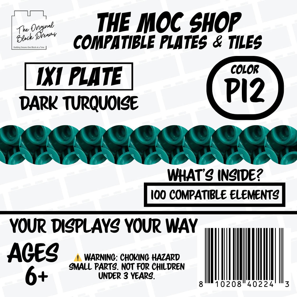 100x Turquoise LEGO® Compatible Round Plates - P12