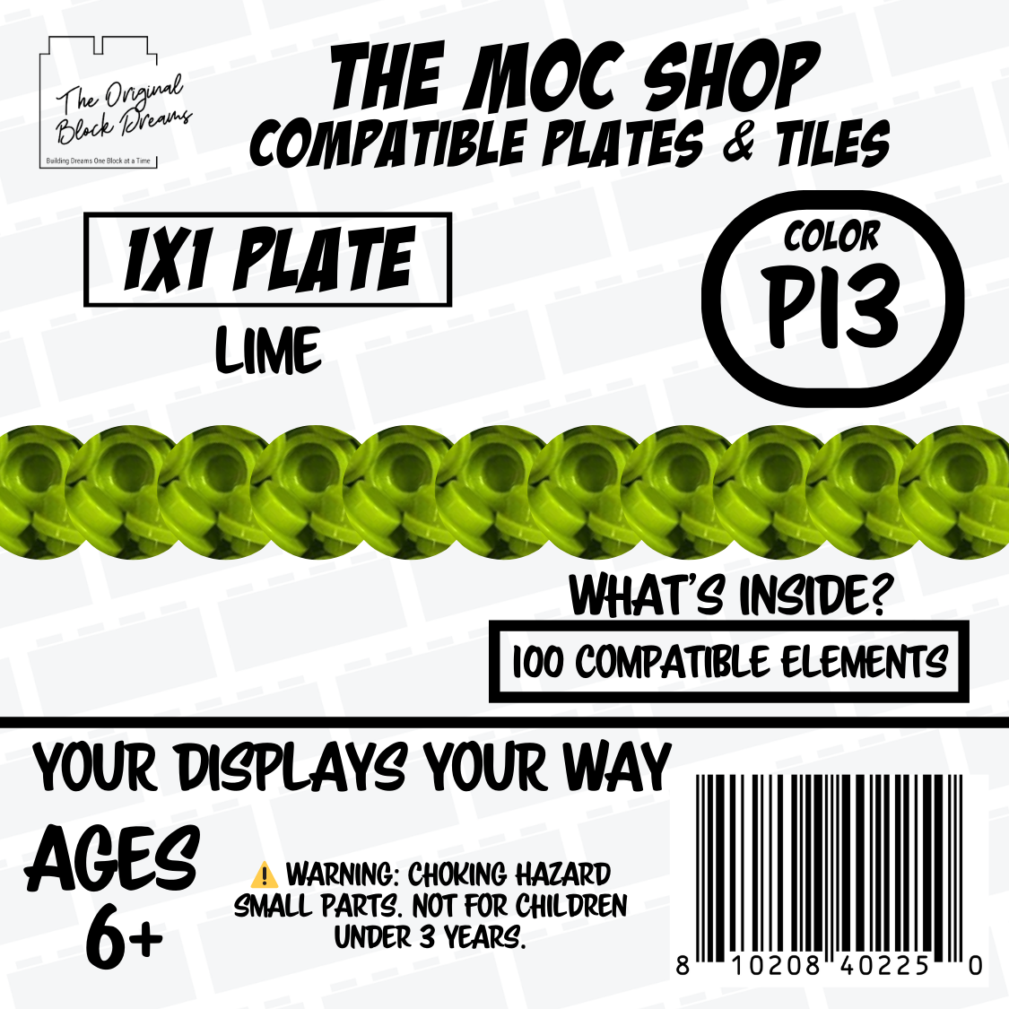 100x Lime LEGO® Compatible Round Plates - P13