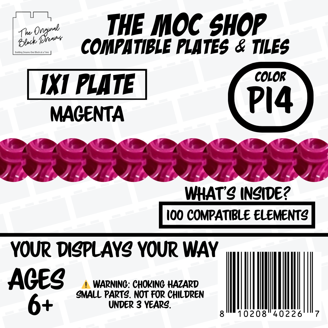 100x Magenta LEGO® Compatible Round Plates - P14