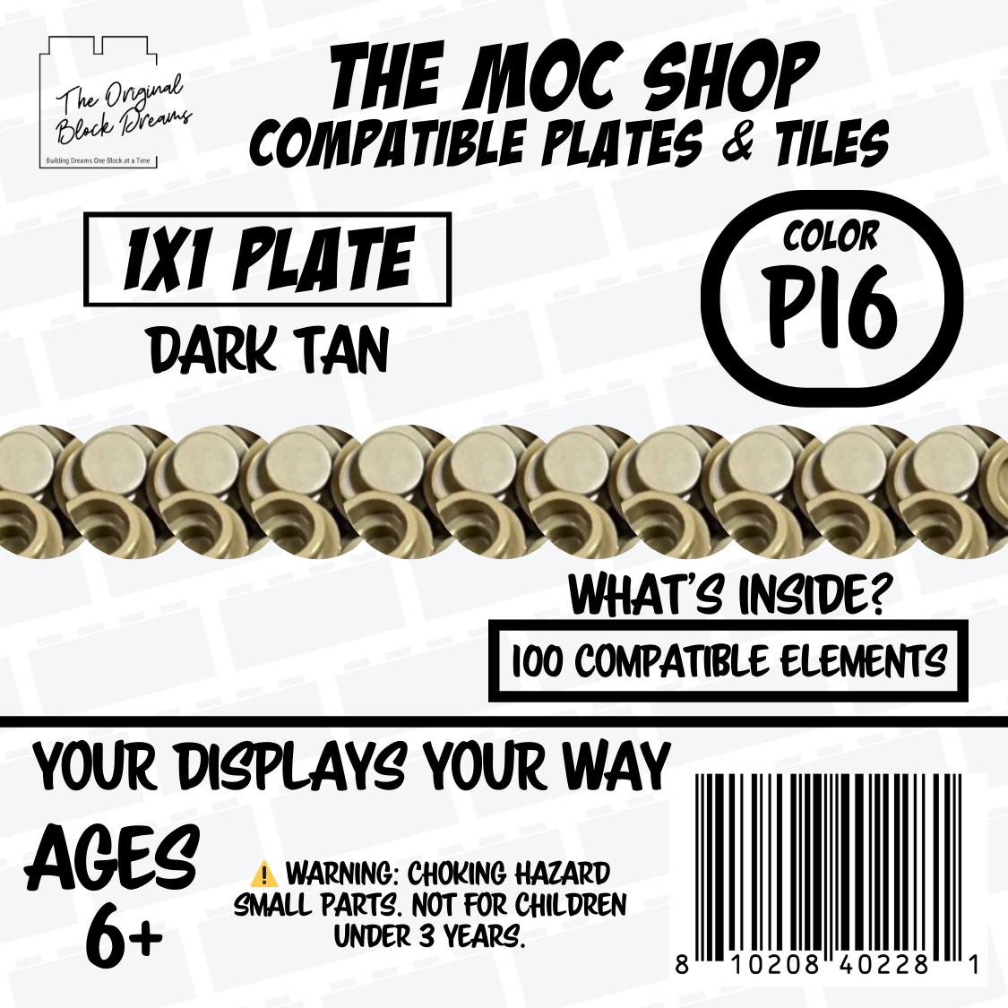 100x Dark Tan LEGO® Compatible Round Plates - P16