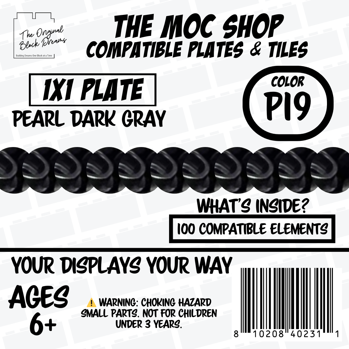 100x Pearl Dark Gray LEGO® Compatible Round Plates - P19