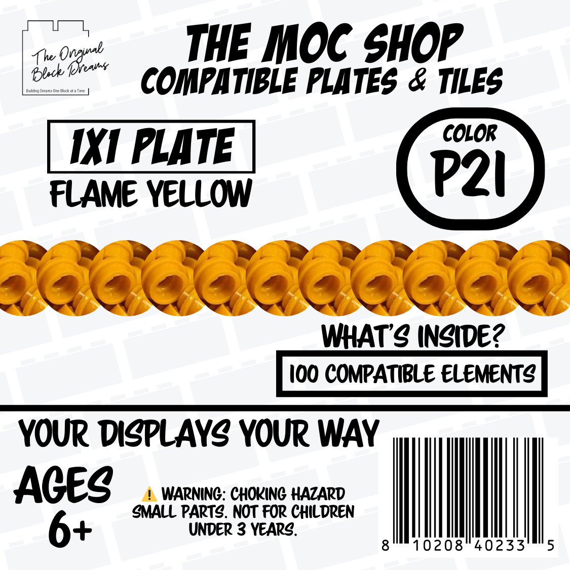 100x Flame Yellow LEGO® Compatible Round Plates - P21