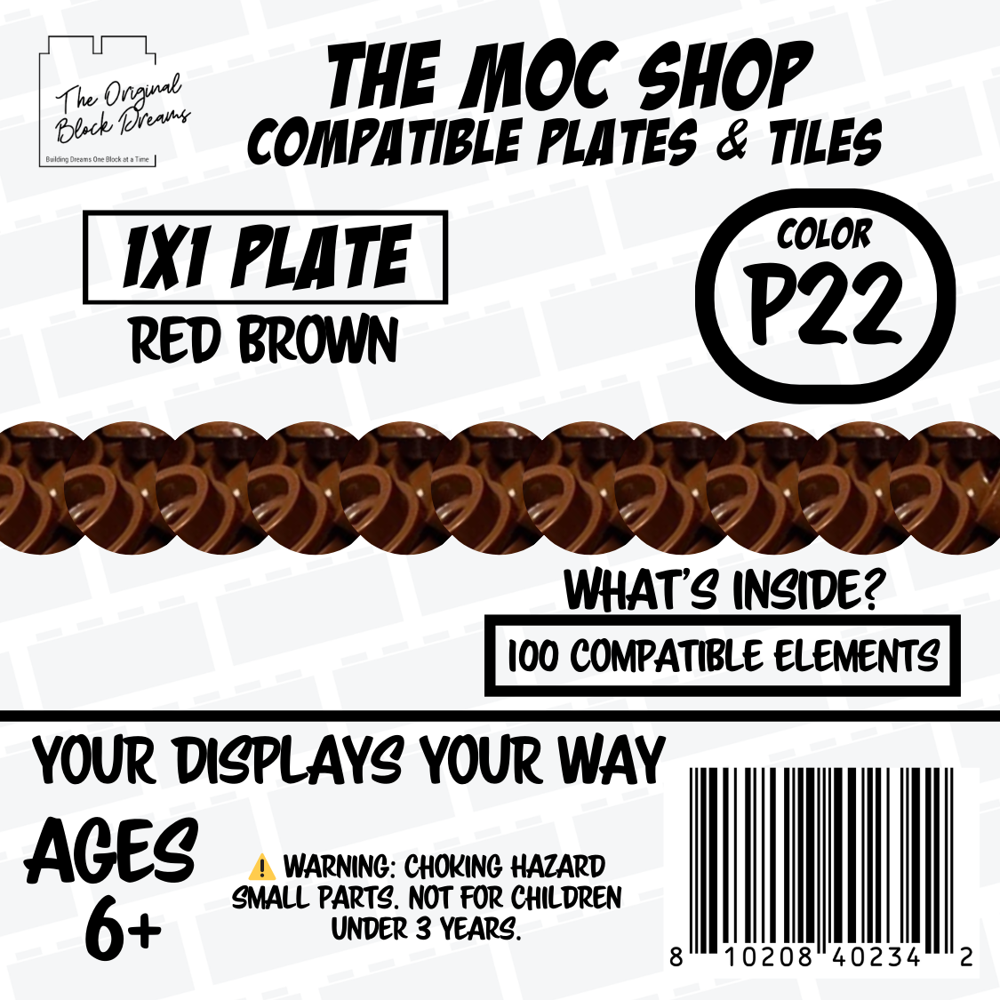 100x Red Brown LEGO® Compatible Round Plates - P22