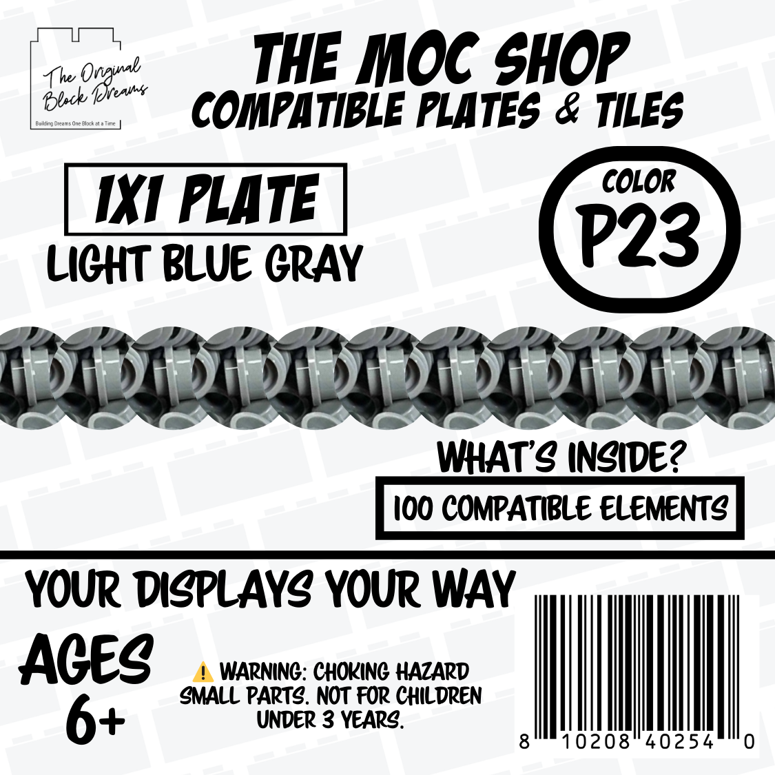 100x Light Blue Gray LEGO® Compatible Round Plates - P23