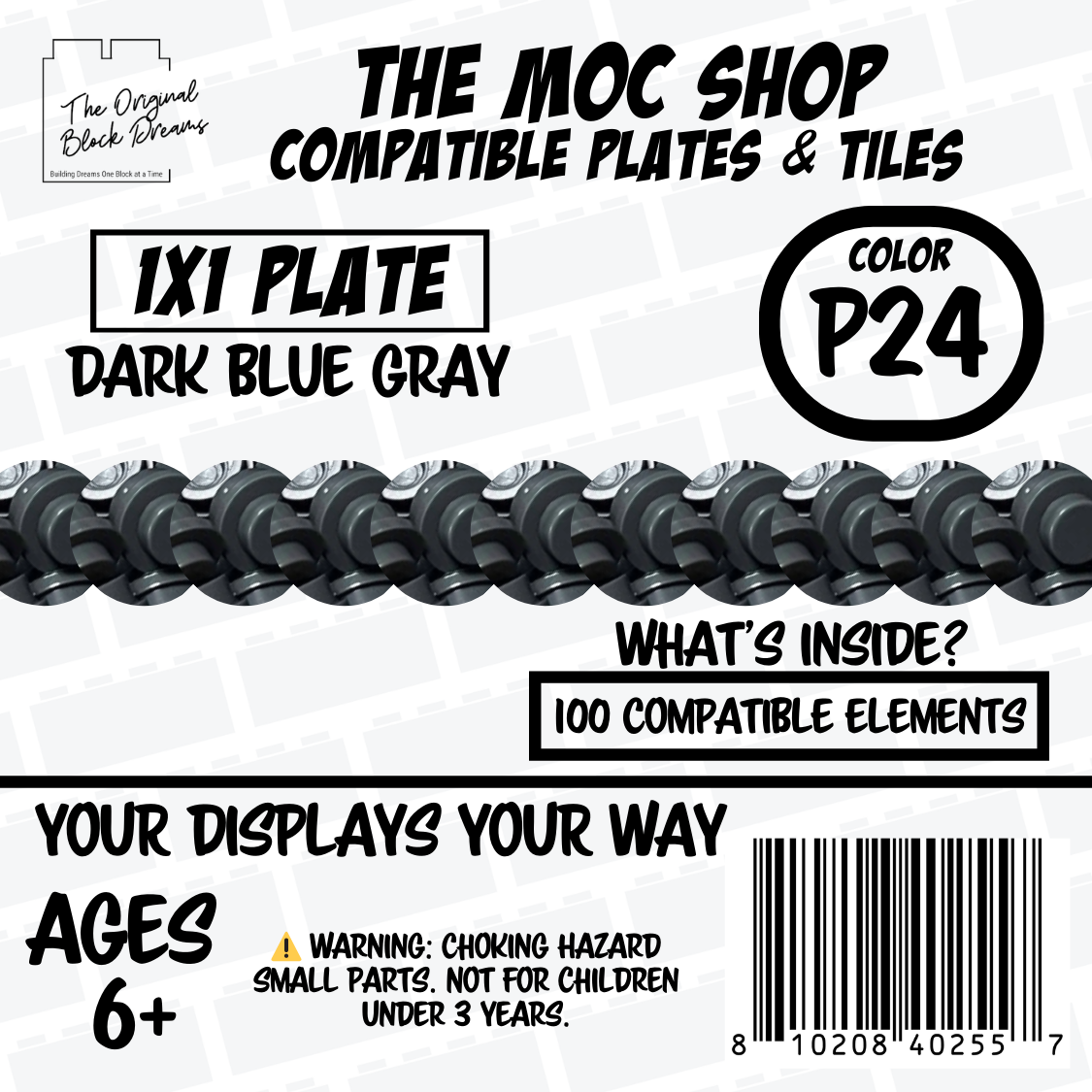 100x Dark Blue Gray LEGO® Compatible Round Plates - P24