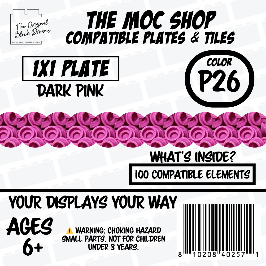 100x Dark Pink LEGO® Compatible Round Plates - P26