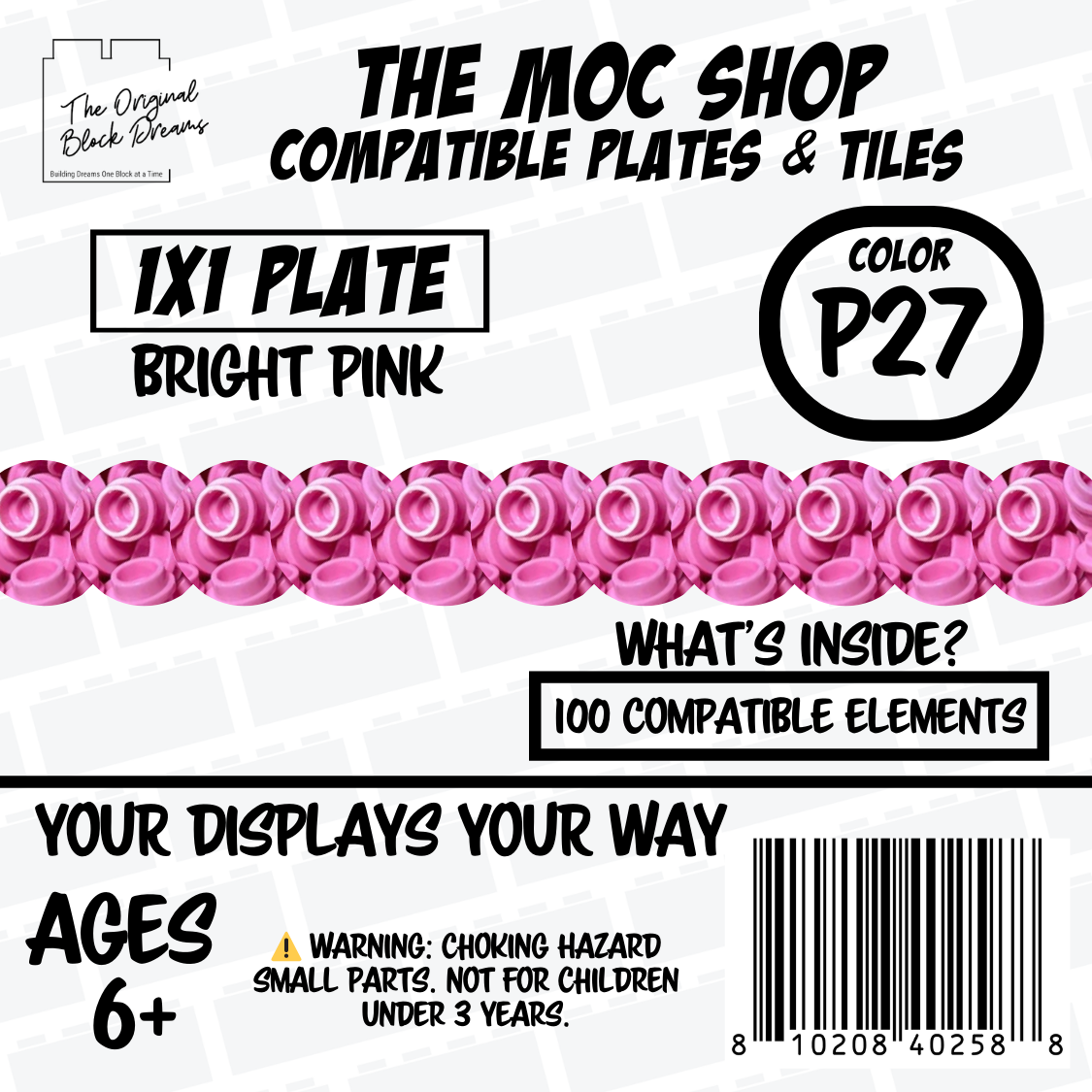 100x Bright Pink LEGO® Compatible Round Plates - P27