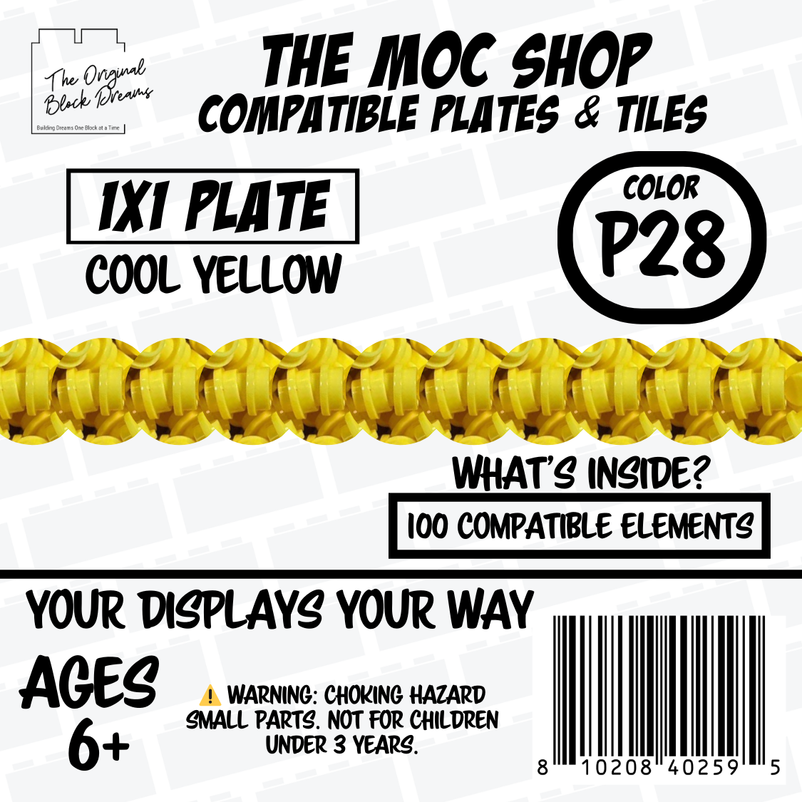 100x Cool Yellow LEGO® Compatible Round Plates - P28