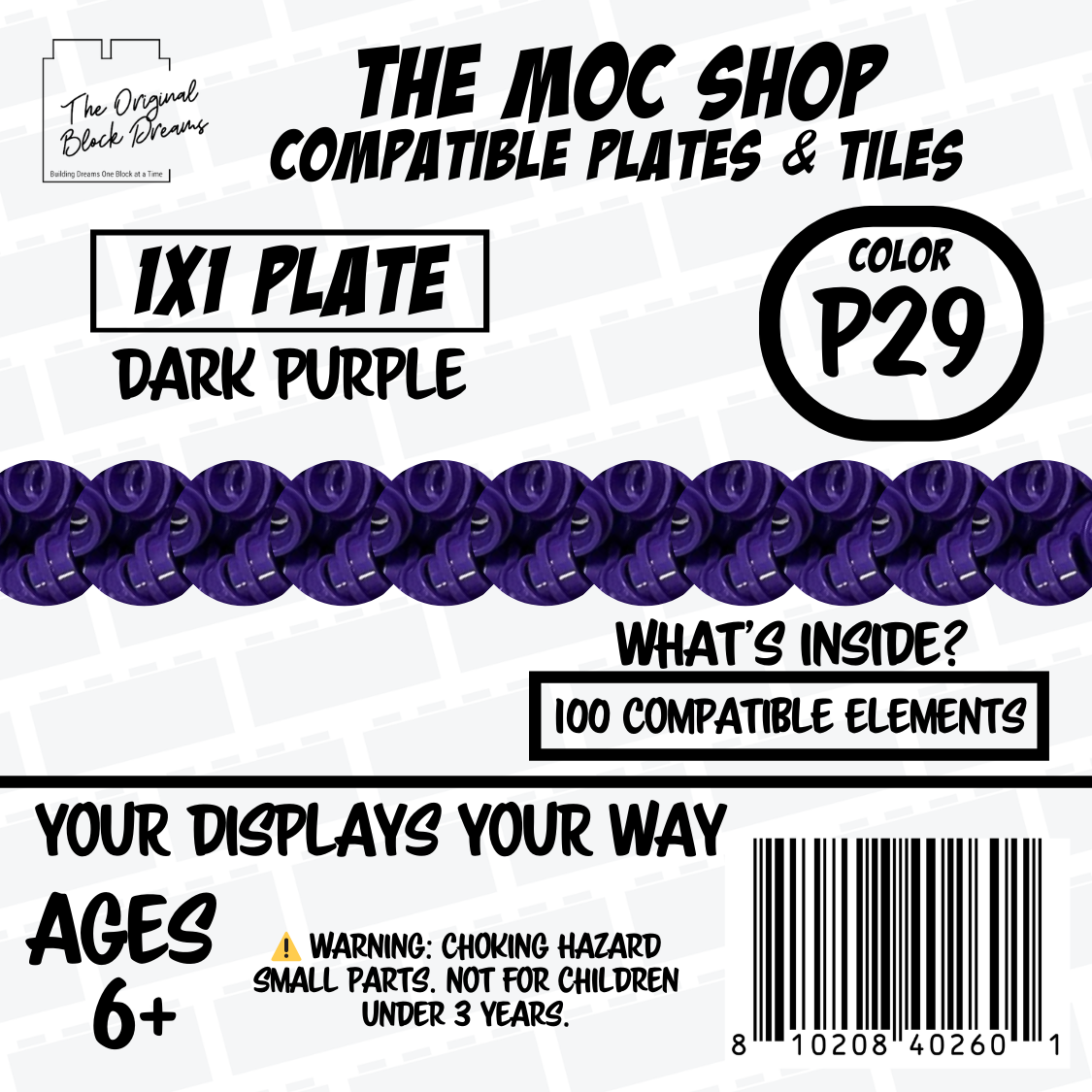 100x Dark Purple LEGO® Compatible Round Plates - P29