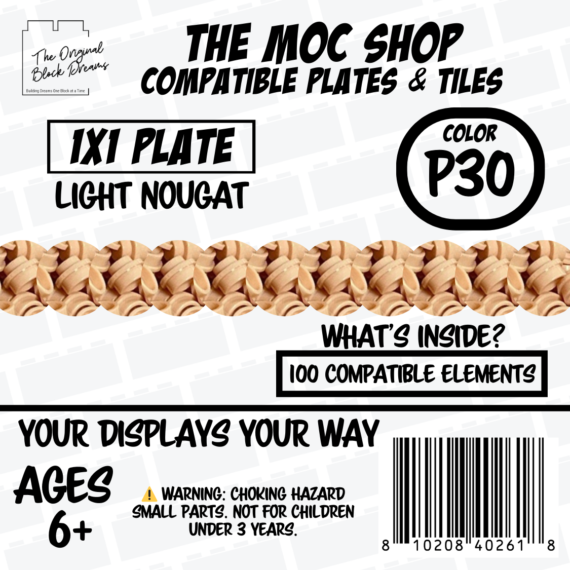 100x Light Nougat LEGO® Compatible Round Plates - P30