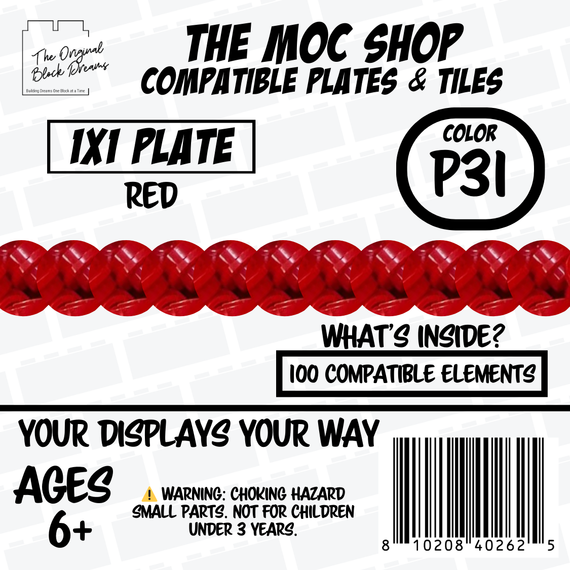 100x Red LEGO® Compatible Round Plates - P31