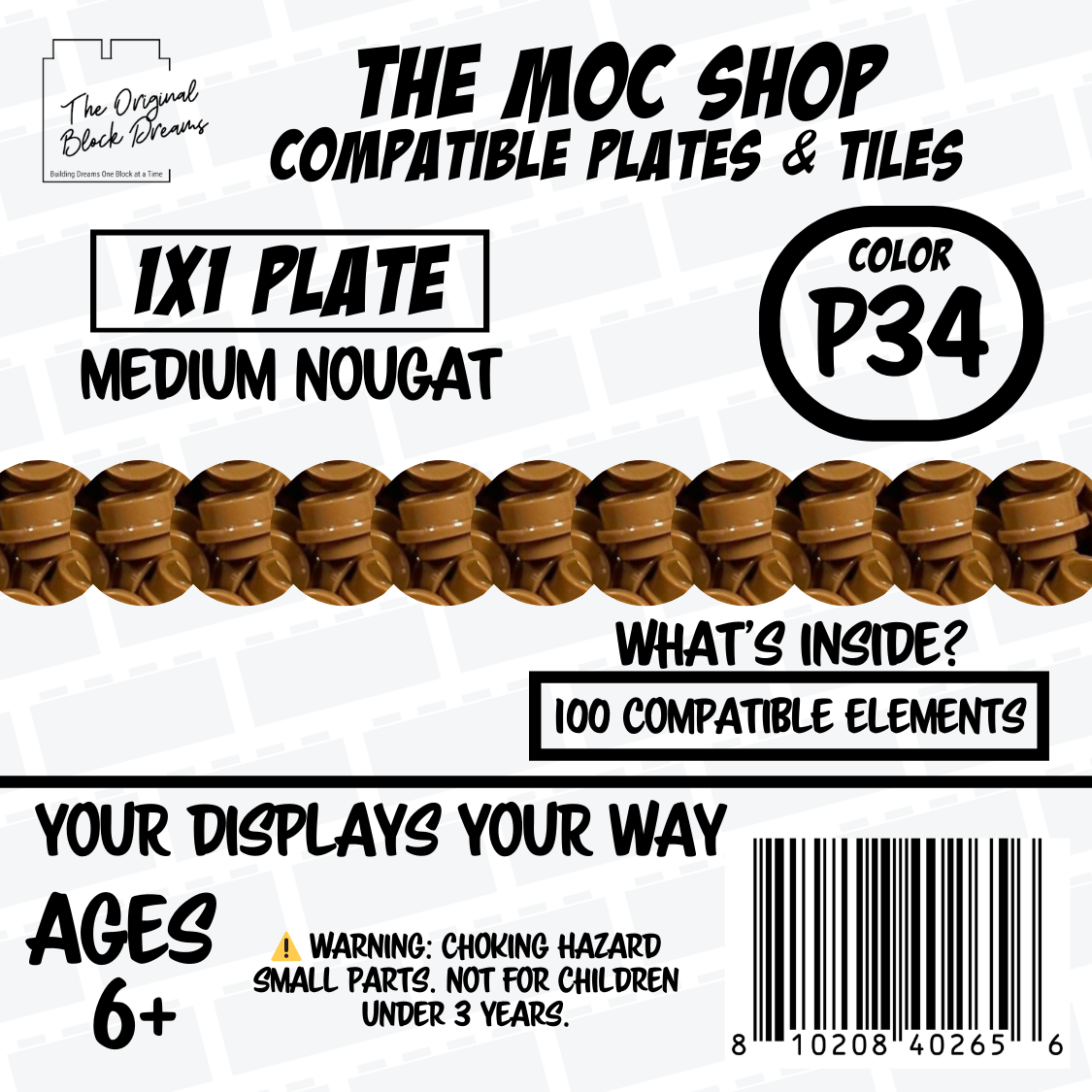 100x Medium Nougat LEGO® Compatible Round Plates - P34