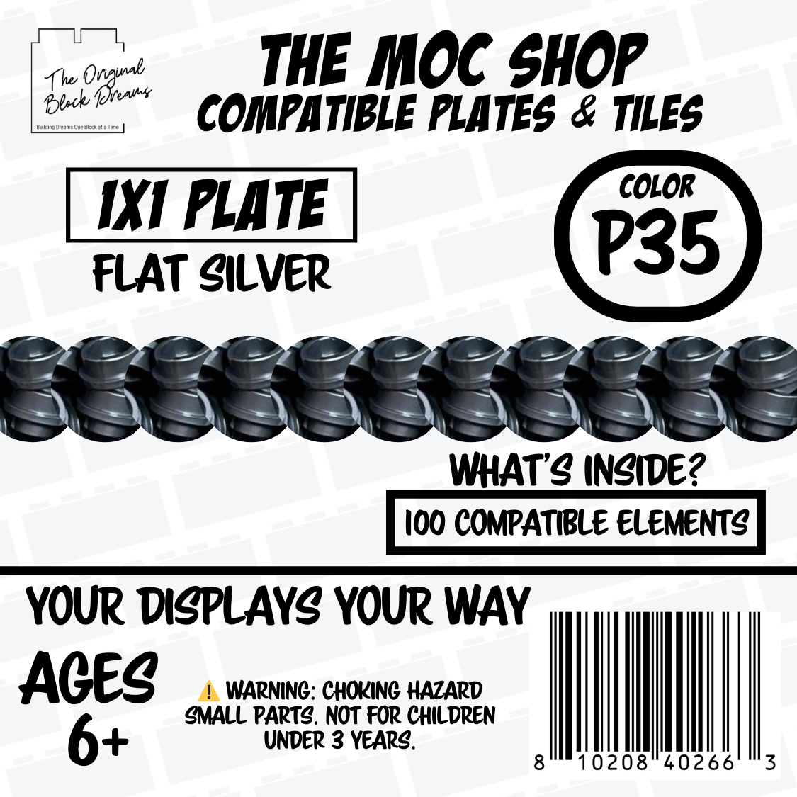 100x Flat Silver LEGO® Compatible Round Plates - P35