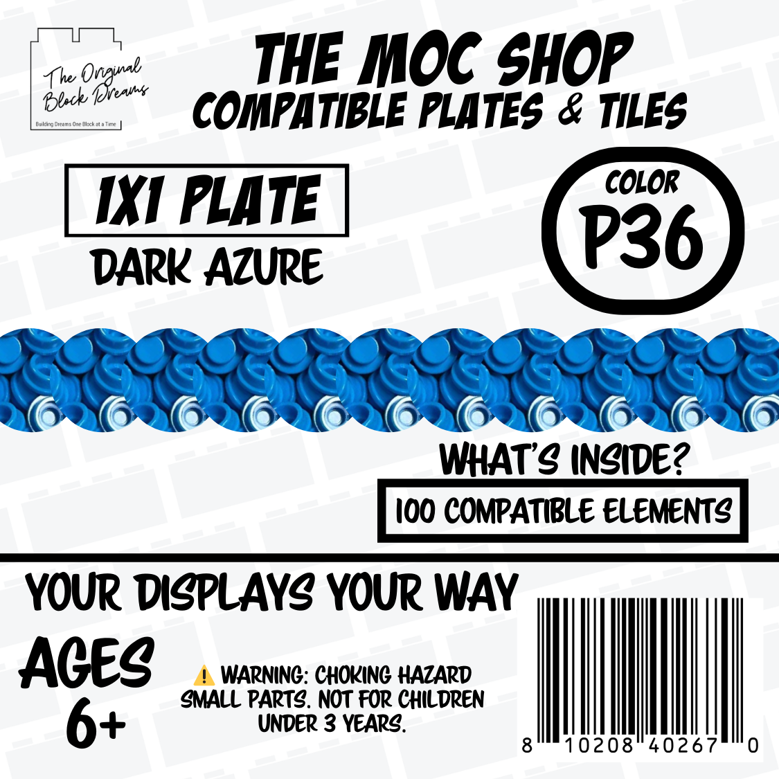 100x Dark Azure LEGO® Compatible Round Plates - P36