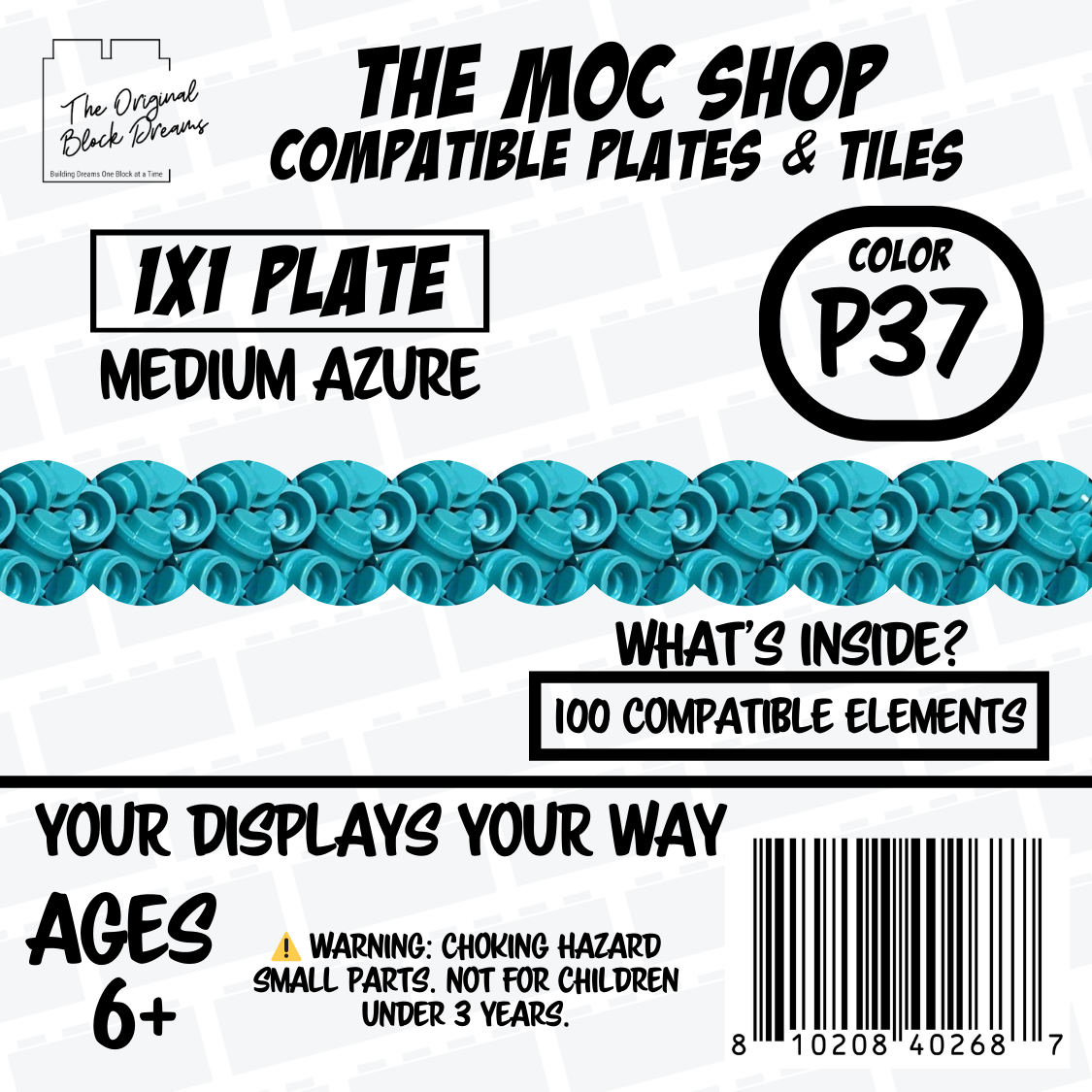 100x Medium Azure LEGO® Compatible Round Plates - P37
