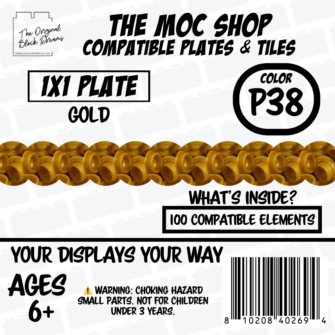100x Gold LEGO® Compatible Round Plates - P38