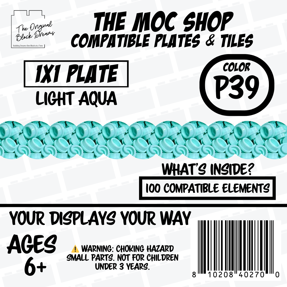 100x Light Aqua LEGO® Compatible Round Plates - P39