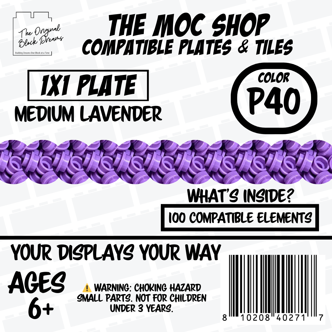 100x Medium Lavender LEGO® Compatible Round Plates - P40