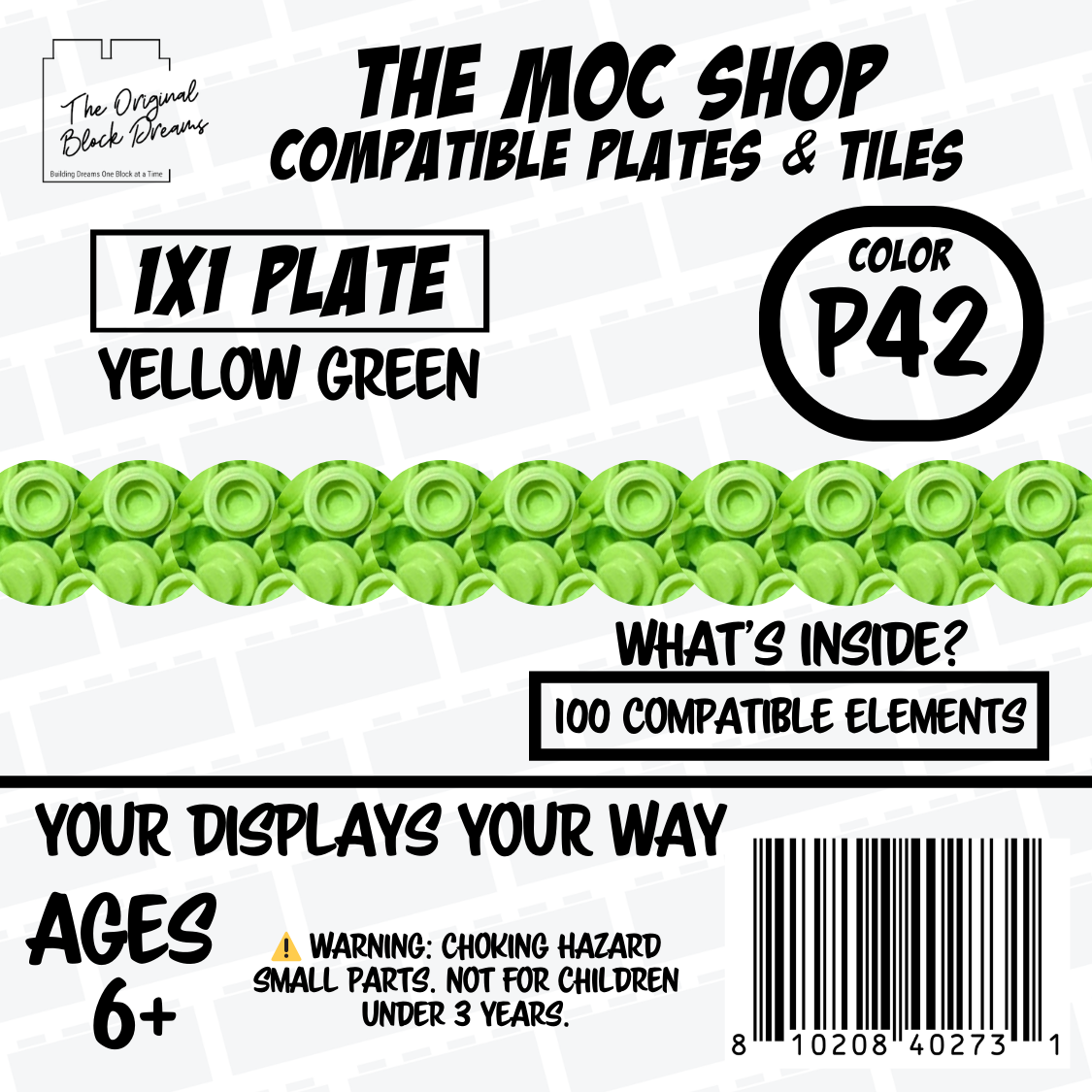 100x Yellow Green LEGO® Compatible Round Plates - P42