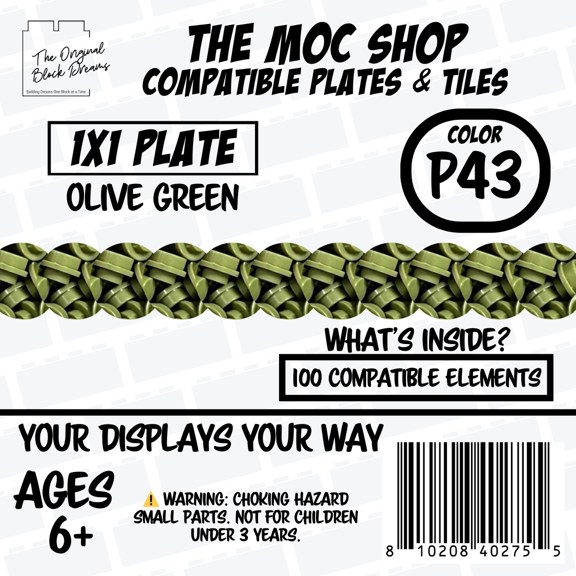 100x Olive Green LEGO® Compatible Round Plates - P43