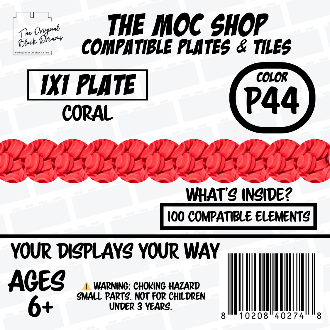 100x Coral LEGO® Compatible Round Plates - P44