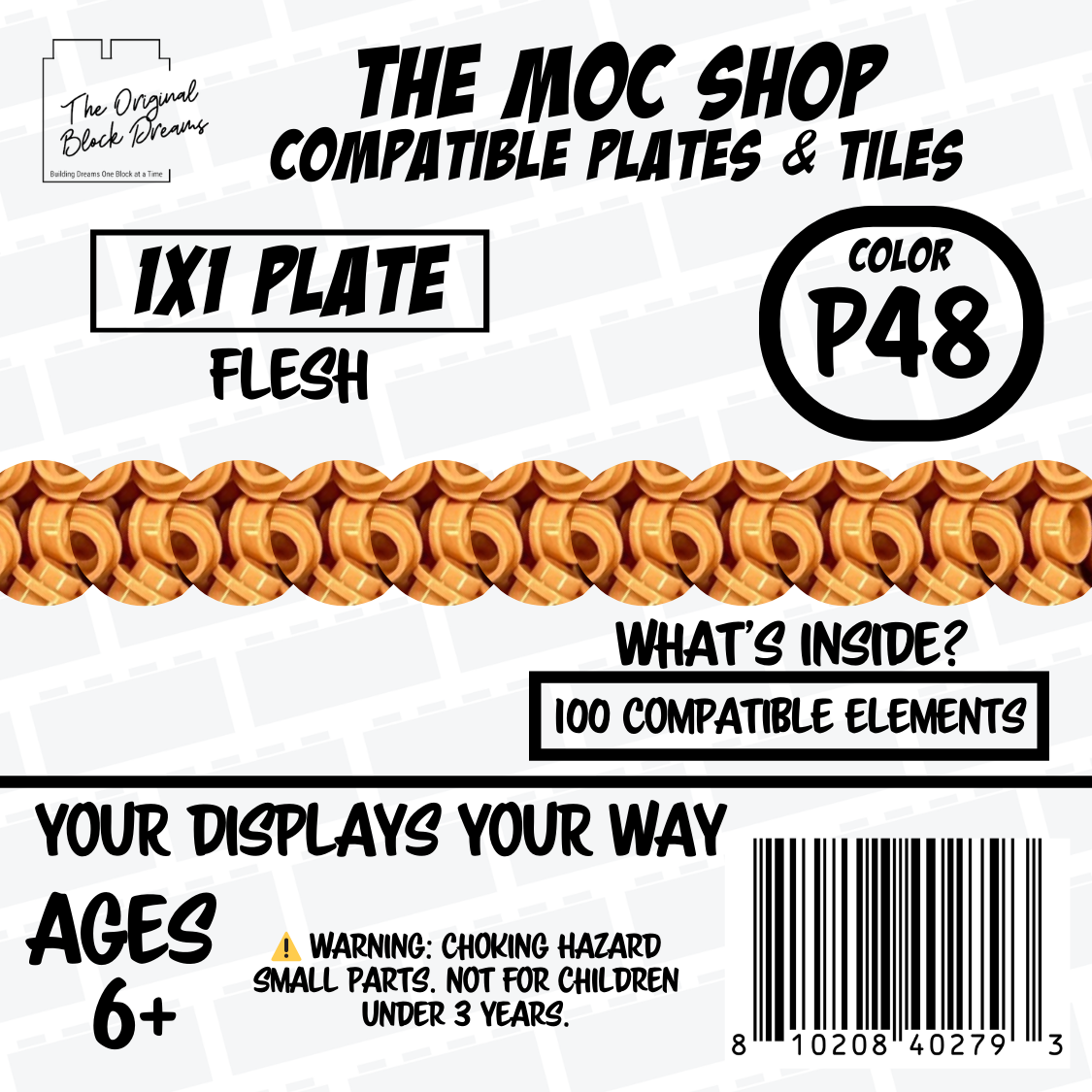 100x Flesh LEGO® Compatible Round Plates - P48