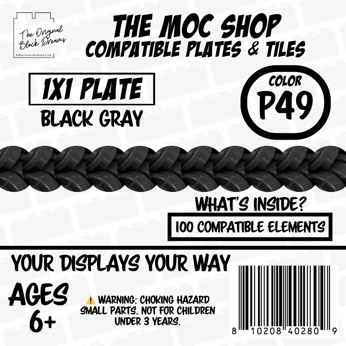 100x Black Gray LEGO® Compatible Round Plates - P49