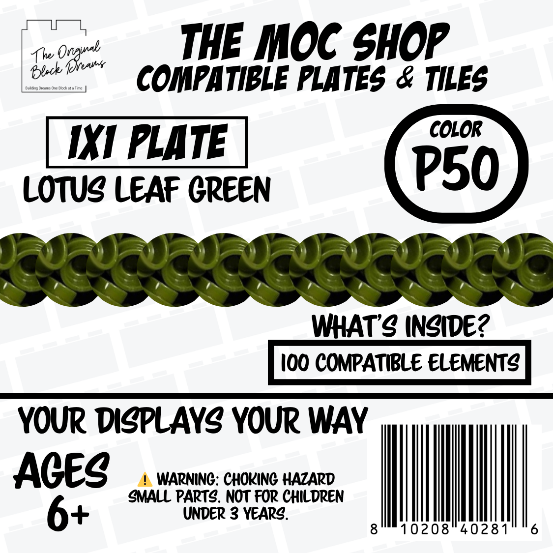 100x Lotus Leaf Green LEGO® Compatible Round Plates - P50