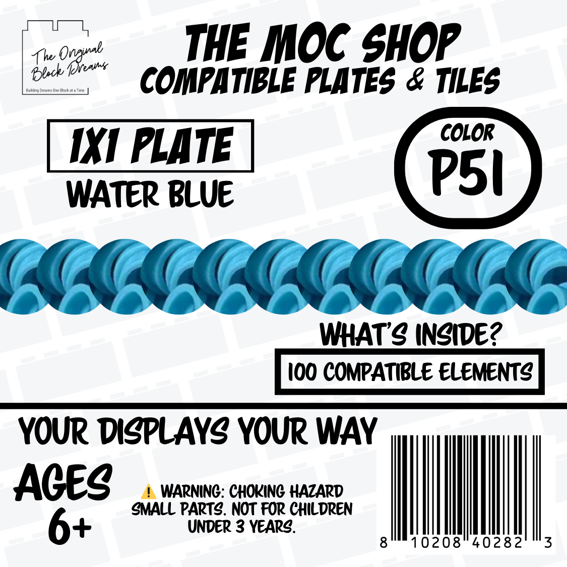 100x Water Blue LEGO® Compatible Round Plates - P51