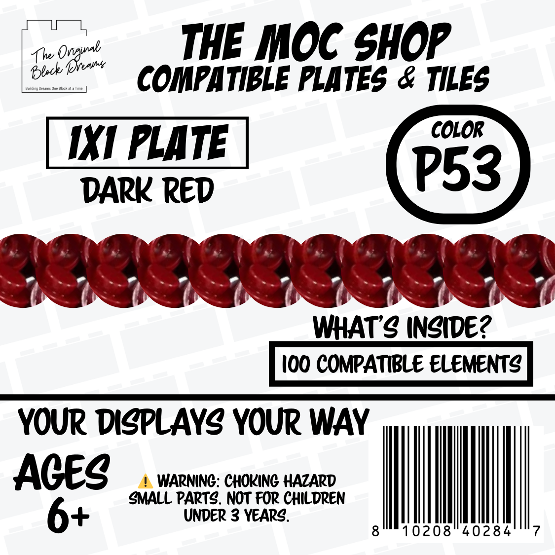100x Dark Red LEGO® Compatible Round Plates - P53