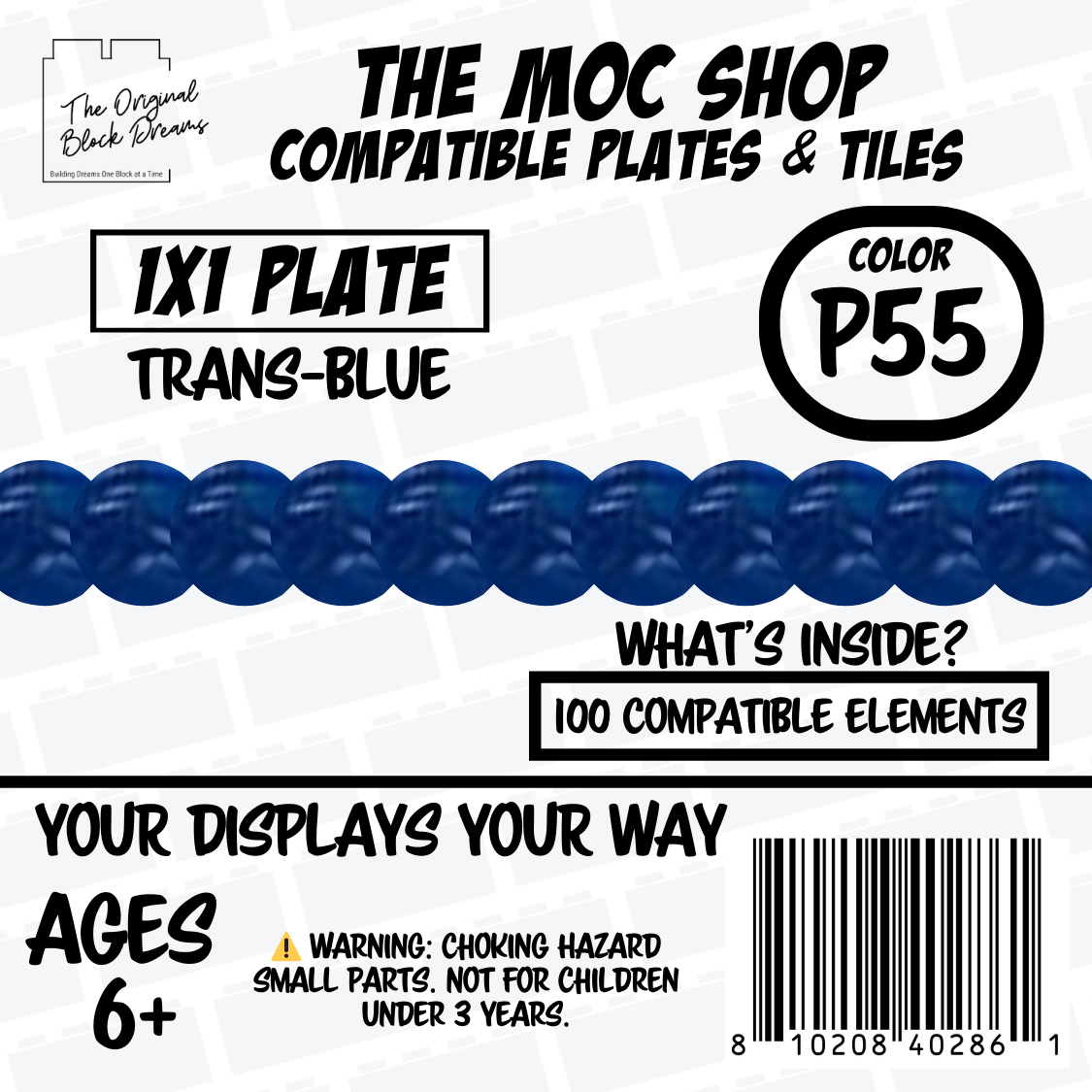 100x Translucent Blue LEGO® Compatible Round Plates - P55