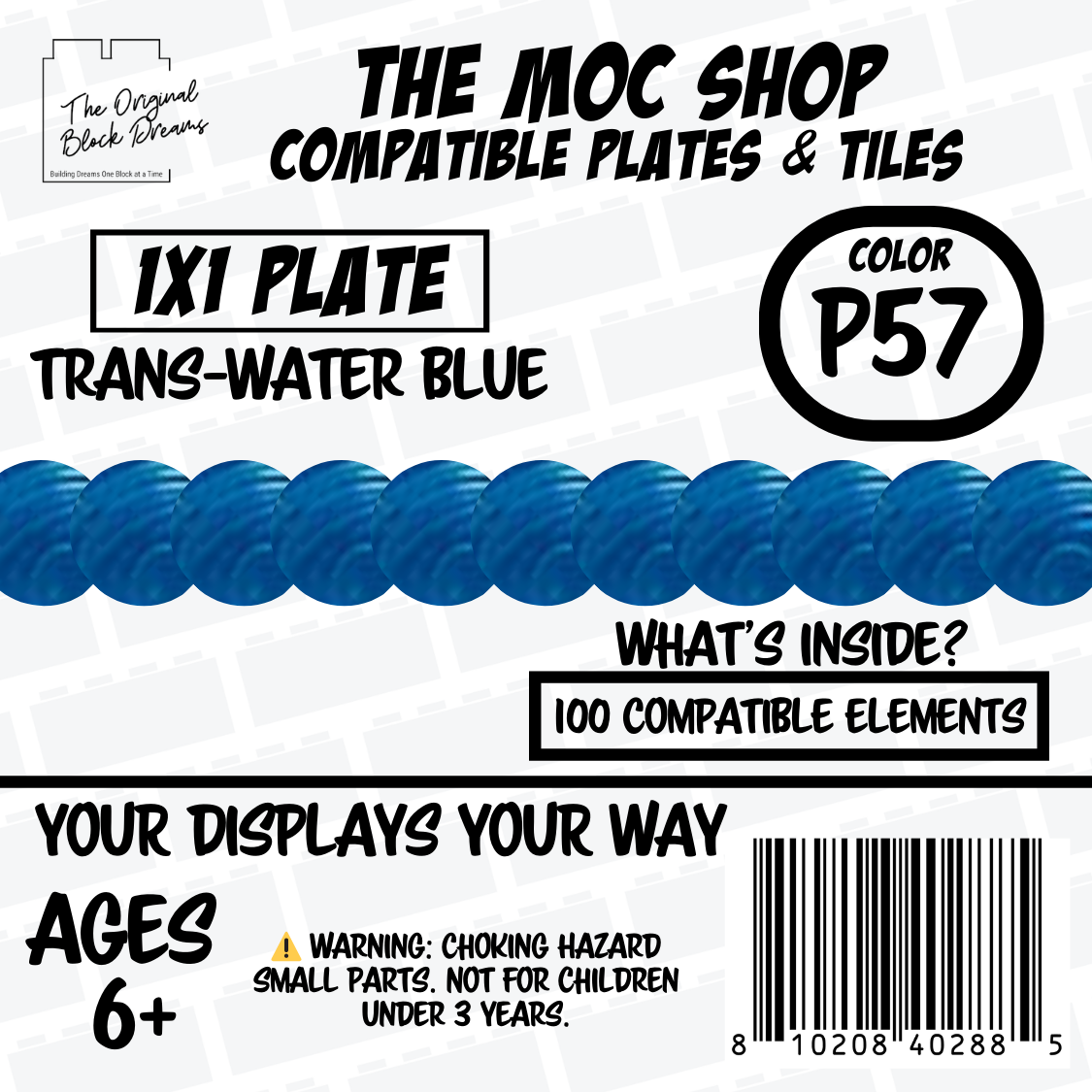 100x Translucent Water Blue LEGO® Compatible Round Plates - P57
