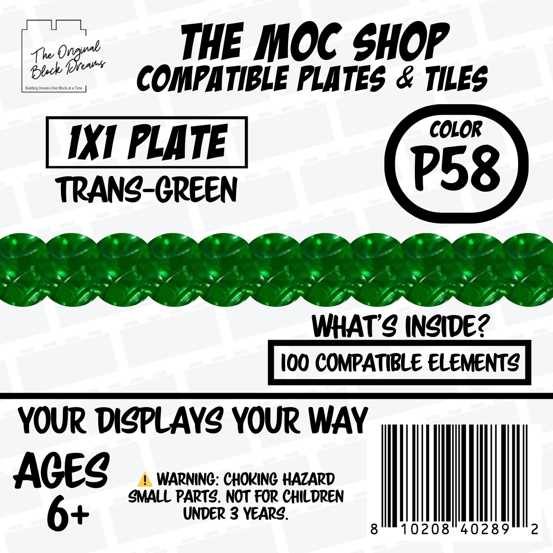 100x Translucent Green LEGO® Compatible Round Plates - P58