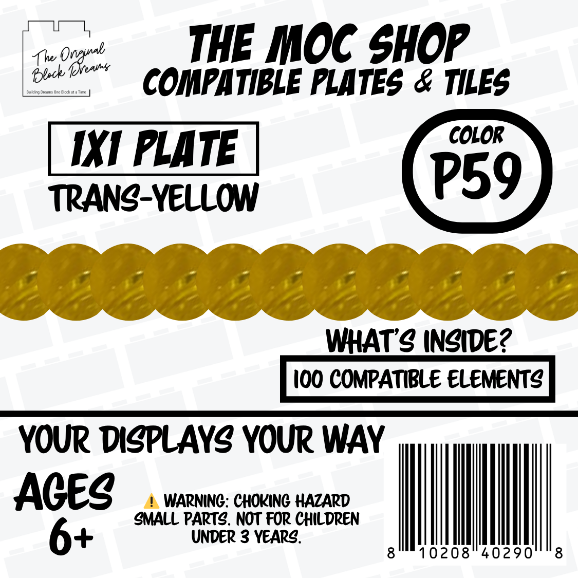 100x Translucent Yellow LEGO® Compatible Round Plates - P59