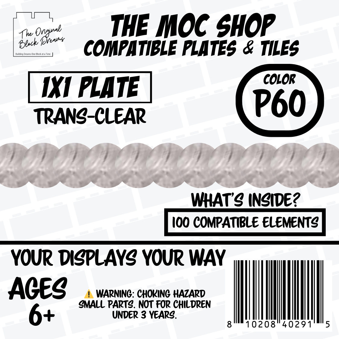 100x Translucent Clear LEGO® Compatible Round Plates - P60