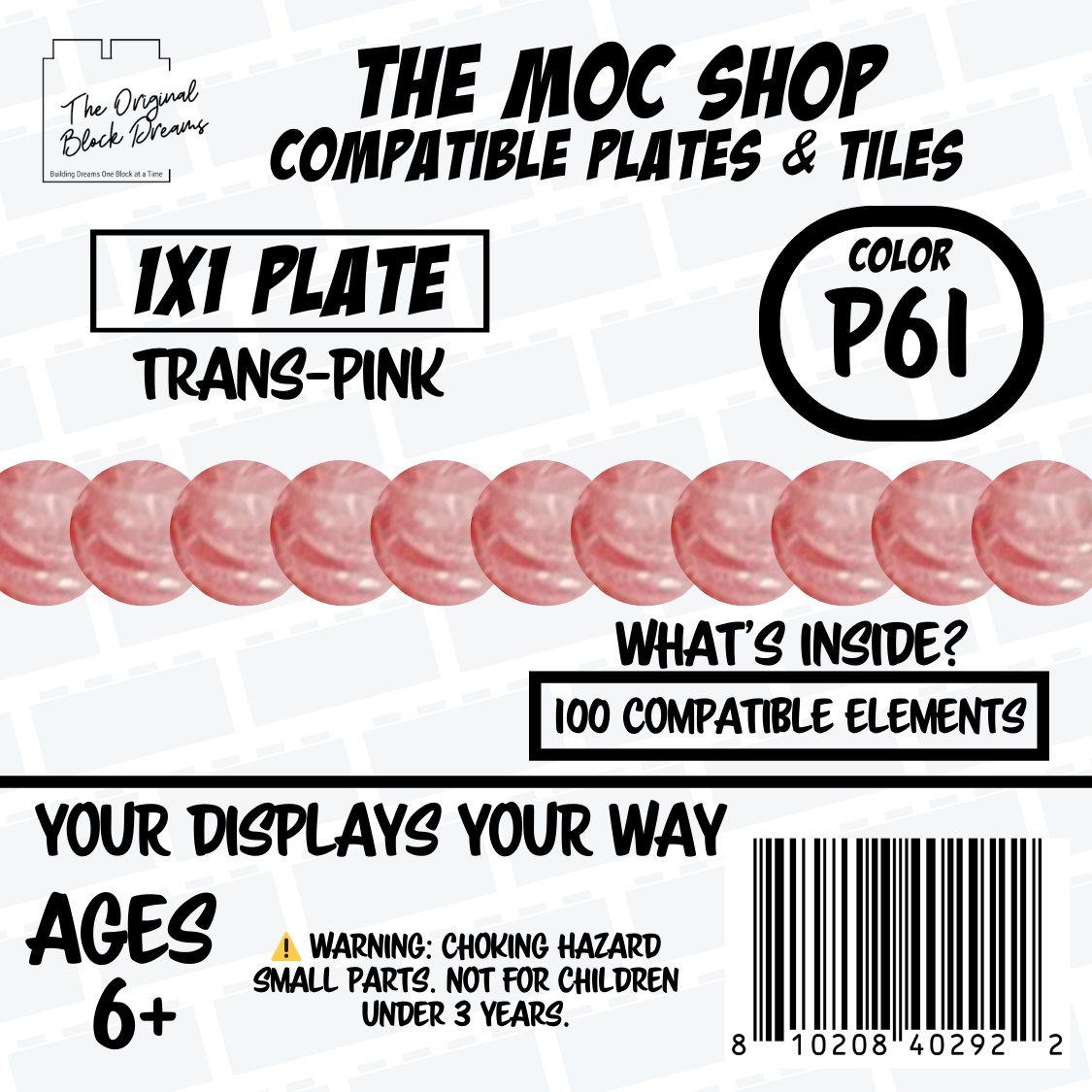 100x Translucent Pink LEGO® Compatible Round Plates - P61