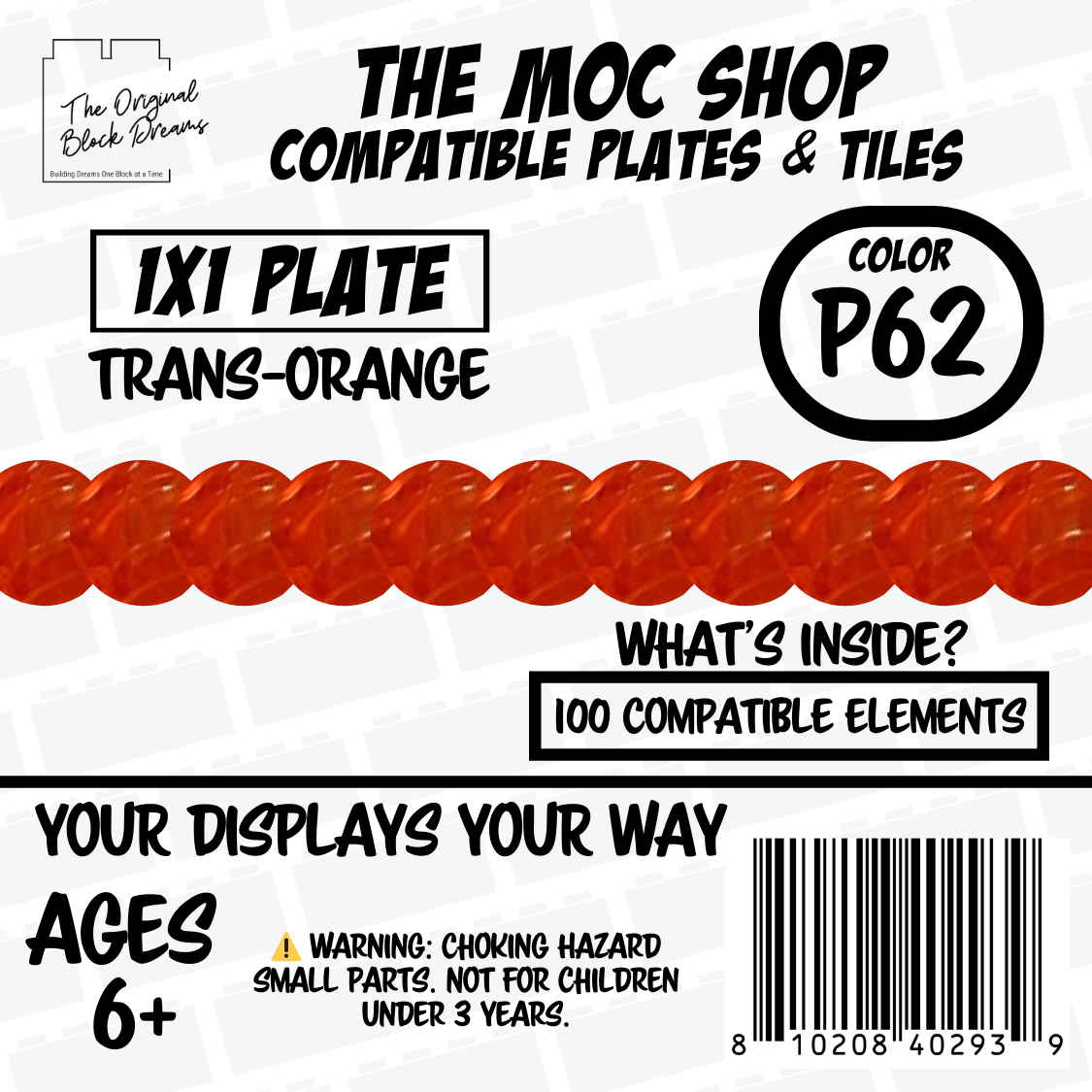 100x Translucent Orange LEGO® Compatible Round Plates - P62