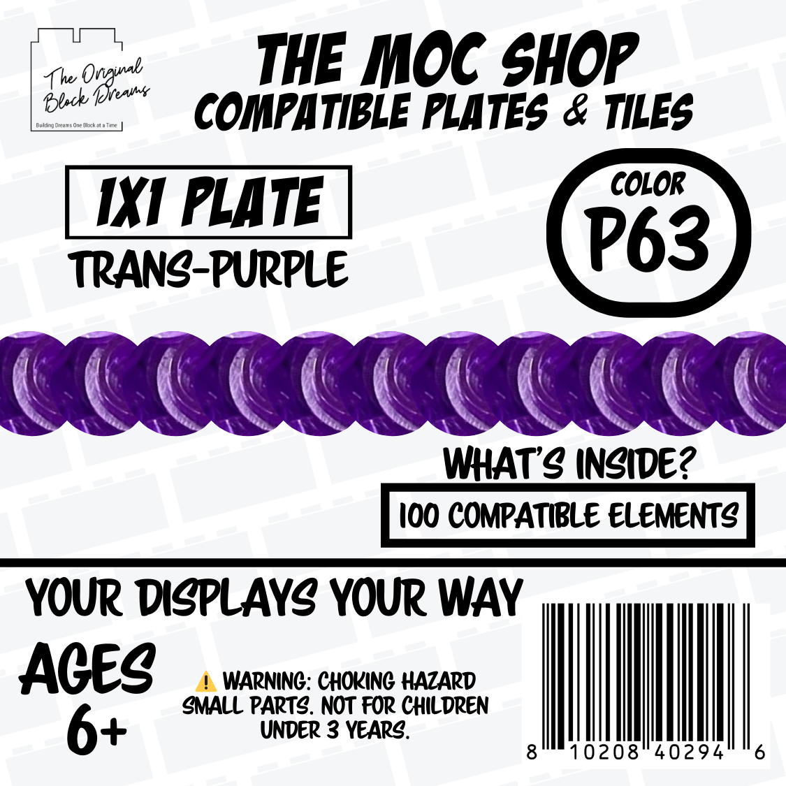 100x Translucent Purple LEGO® Compatible Round Plates - P63