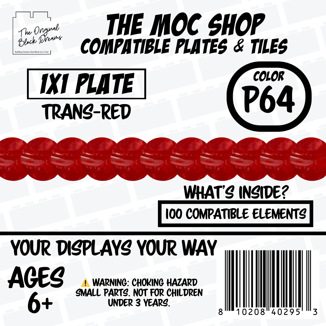 100x Translucent Red LEGO® Compatible Round Plates - P64