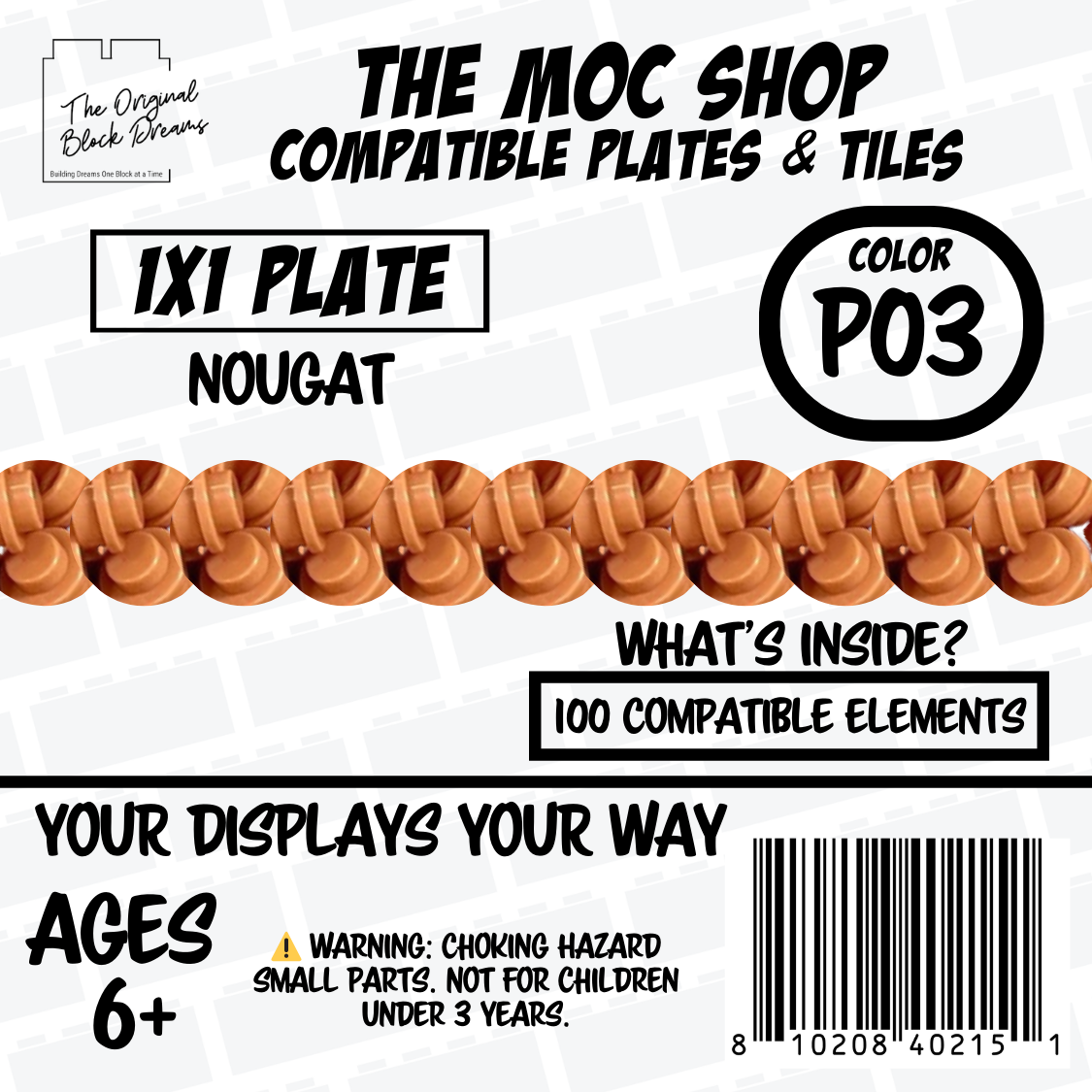 100x Nougat LEGO® Compatible Round Plates - P03