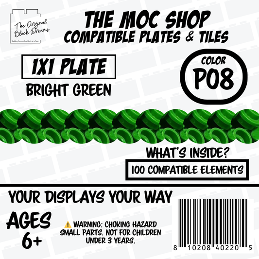 100x Bright Green LEGO® Compatible Round Plates - P08